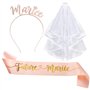 Accessoire EVJF Écharpe Future Mariée Voile Blanc Couronne Serre-tête Or Rose Kit Enterrement de Vie de Jeune Fille pour Fête EV
