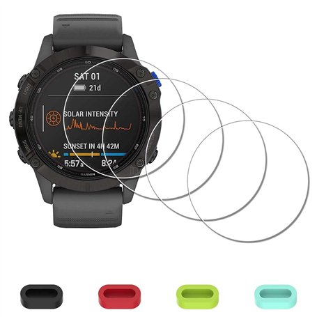 iDaPro [4Pcs Protection d'Ecran pour Garmin fenix 6 Pro / 6/6 Sapphire/6 Pro Solar+[4Pcs] Bouchons anti-poussière silicone