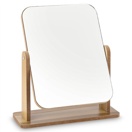 Miroir de Bureau en Bois Petit Miroir sur Pied 25 X 22CM Miroir de Table Rotatif à 360 Degrés Miroir a Poser Haut Miroir avec Su