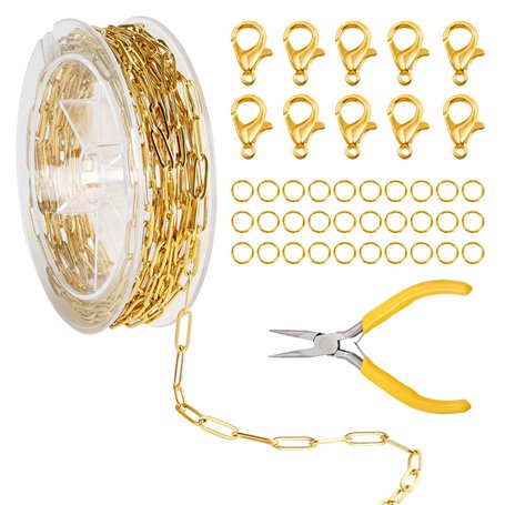 Chaîne de Trombone Doré pour le Bricolage 3.6m / 14 x 4mm Chaîne de Trombones avec Pincettes