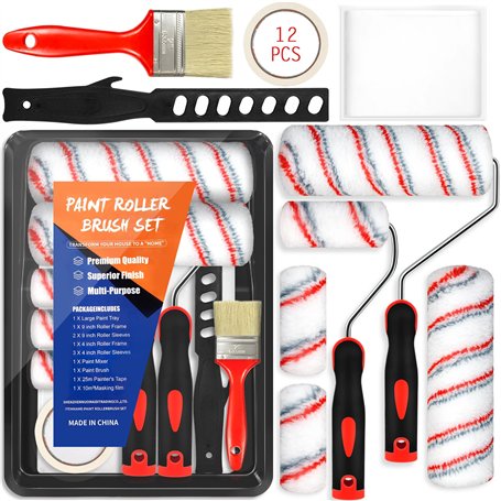 FAMKEEP Lot de 12 Pinceaux Peinture et Rouleaux Peinture Murs et Plafonds