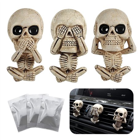 ZYEKIU 3 PCS Diffuseur De Voiture Résine Squelette Clip de Ventilation Diffuseur de Voiture Crâne Voiture Skull Désodorisant ave
