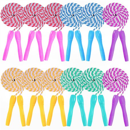 EXTRAPINS Lot de 12 cordes à sauter réglables pour enfants - Corde à sauter en nylon avec poignées en plastique - Multicolore -