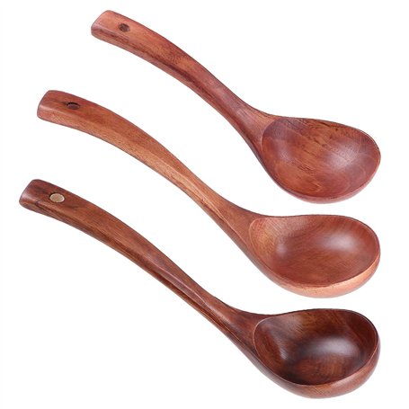 Lot de 3 louches à soupe en bois naturel