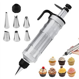 LEKEFETO Seringue à garnir professionnelle en acier inoxydable avec 6 douilles, seringue à gâteau, seringue à beignets, pour con LEKEFETO Seringue à garnir professionnelle en acier inoxydable avec 6 douilles