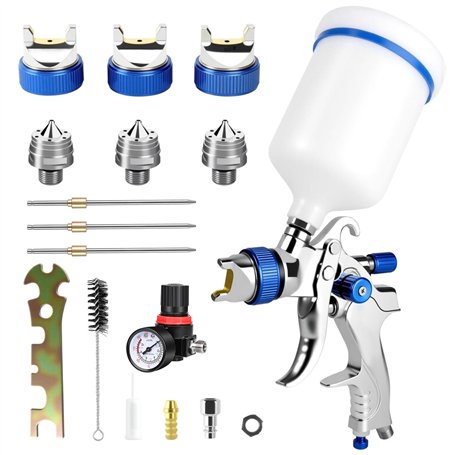 LustLocke HVLP Professionnel Pistolet à Peinture Alimentation par Gravité 3 Buses (1