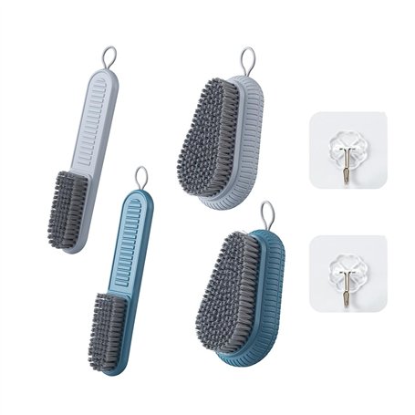 2 brosses à linge et 2 brosses de lavage pour chaussures avec 2 crochets adhésifs