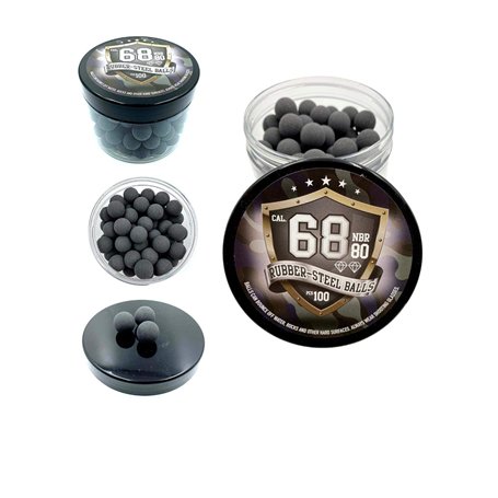 100 x Premium Quality Hard Mix Rubber Steel Balls Paintballs Reballs for Pistols in 68 Cal. Paintball Shooting Self Defense Bill