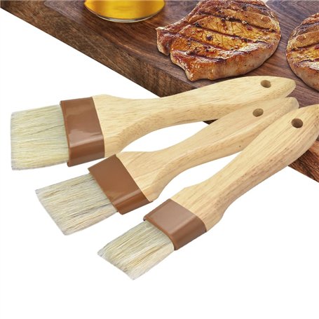 OTTYMO 3 Pcs Brosse Barbecue à Poils Riches Pinceau à Pâtisserie Brosse BBQ avec Manche Bois Outils Barbecue Brosse à Pâtisserie