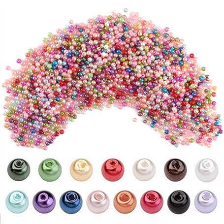 FOGAWA 2000pcs Perle de Verre Rondes 4mm Perles en Verre Multicolores Sombre et Clair pour DIY Fabrication de Bijoux Collier Bra