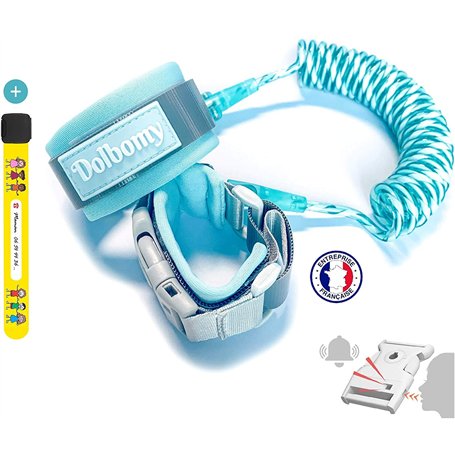 Dolbomy Bracelet de Securite pour Enfant et Bebe - Longueur de 2m en Acier Résistant et Elastique - Avec Verouillage à Clé et Si
