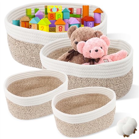 Lot de 4 Panier Rangement Tissé en Corde Coton
