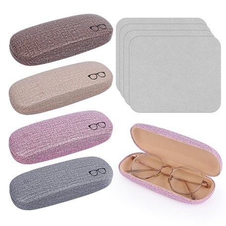NVIYAM 4 Pcs Étui à Lunettes Rigide avec 4 Pcs Chiffon en Microfibre
