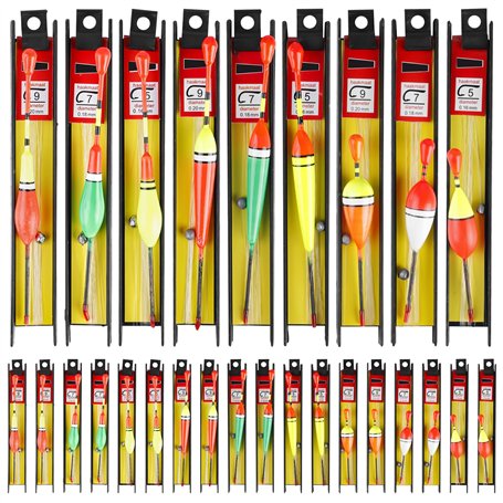 GOMETY Lot de 27 flotteurs de pêche avec fil de pêche et hameçons (5#