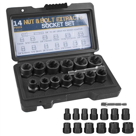 PRITOK Kit de 14 extracteurs d'écrous : ensemble d'extracteurs de vis - Jeu de douilles à profil spiralé - Extracteur de boulons