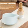 WIYETY Kit Complet Cérémonie du Thé Matcha - Lot de 4 Pièces (Fouet en Bambou, Bol Céramique Bec Verseur, Support et Pelle) - Po