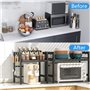 HYOJCWU 2 Niveaux Support de Four à Micro-Ondes Extensible, Etagere Rangement Cuisine Four à Micro Ondes, avec 6 Crochets, Suppo
