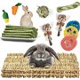 Lot de 2 tapis d'herbe pour lapin avec divers jouets à mâcher en forme de lapin