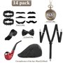 14pcs Années 1920 Hommes Accessoires Gatsby Costume Gangster Deguisement