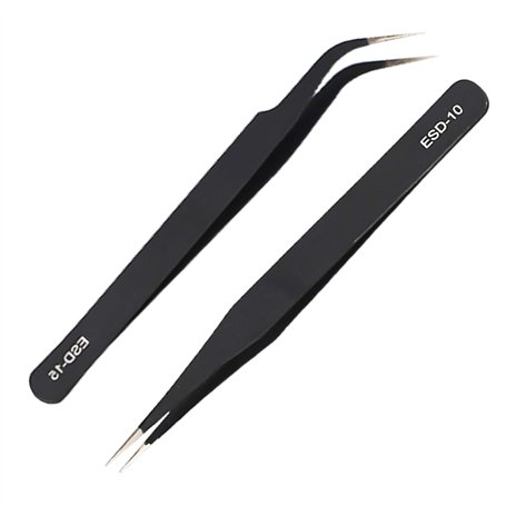 Lot de 2 pinces de précision ESD en acier inoxydable antistatique pour ordinateur