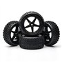 Pxyelec Jantes et pneus avant et arrière 1/10 Off Road RC Buggy x4 Noir 5 rayons pour HSP
