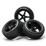 Pxyelec Jantes et pneus avant et arrière 1/10 Off Road RC Buggy x4 Noir 5 rayons pour HSP