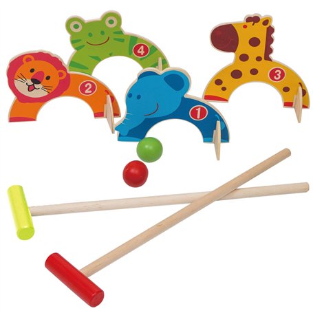jacootoys Jeu de Croquet Animaux en Bois Jouets de Golf avec 2 Balles de Jeu éducatif Cadeau pour Enfants Filles Garçons