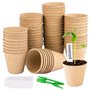 50 Pièces Pot Semis Biodégradable 8cm Bassin de Greffe en Fibresrond Pots de Semis Pots de Plantes avec 50 Étiquettes de Plantes