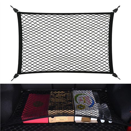 Filet de Rangement 80x100cm Peut Être Étendu Jusqu'À 210×140cm Filet Coffre Voiture Filet de Rangement Coffre avec 4 Crochets Ha