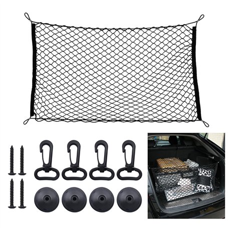 Filet de Rangement Coffre de Voiture 110×60cm - Extensible Jusqu'à 220×120cm - Élastique Avec 4 Crochets - Pour la Plupart des V