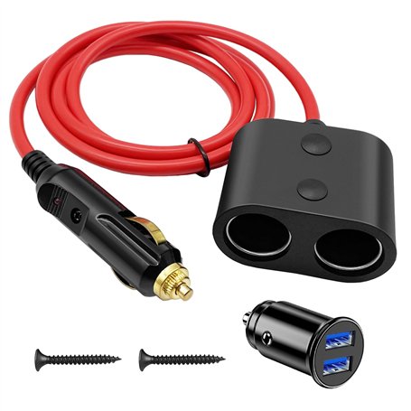 Hoembpn Adaptateur de Prise Allume-Cigare de Voiture 180W Haute Puissance 1 à 2 Voiture Allume Cigare Socket 18AWG