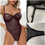 ROSVAY Body transparent sexy pour femme, lingerie combinaison en peluche à pois une pièce, maillot de bain avec col en V érotiqu