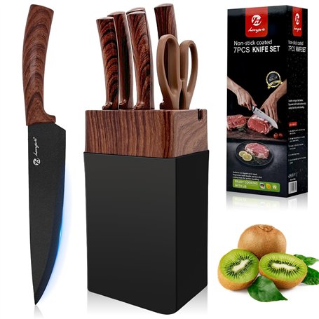 Set Couteaux de Cuisine 7 Pièces avec Porte Couteau Professionnel - Lames Acier Inoxydable Aiguisées