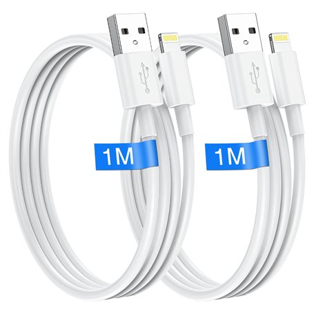 Câble iPhone 1M Lot de 2 Cable iphone charge rapide Certifié MFi Chargeur iphone Lightning vers USB Original Ultra Résistant Cab