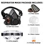 Masque de Protection Respiratoire avec Lunettes, Masque Anti Poussiere Réutilisable avec Filtres, Masque a Gaz pour Peinture, Va