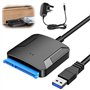Leikurvo Adaptateur USB 3.0 vers SATA - Adaptateur USB 3.0 vers SATA III avec adaptateur d'alimentation 12 V/2 A pour disque dur