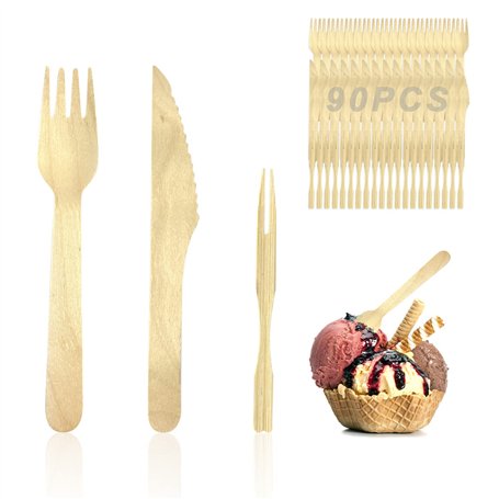 90 pièces de couverts en bois jetables