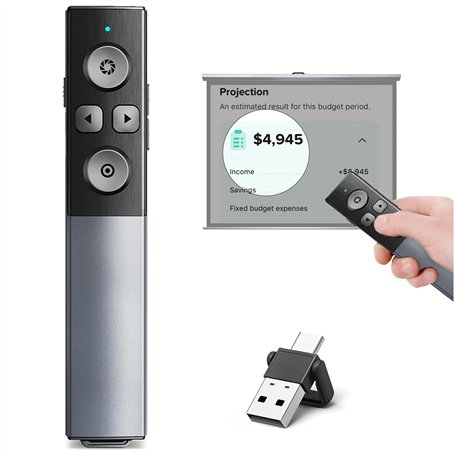 Coque métallique numérique Telecommande Ordinateur Powerpoint avec mise en évidence Loupe Souris Minuterie,USB/Type-C 2 en 1 rec