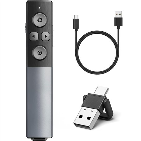 Métal Telecommande Ordinateur Powerpoint USB/Type C 2 en 1 avec Volume