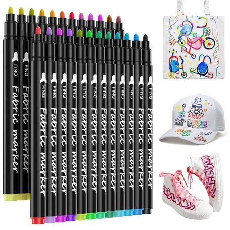 24 Couleurs Marqueurs Textile et Tissu