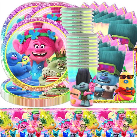 Lot de 61 Ustensiles Troll Elf - Décorations d'Anniversaire d'Enfant - Fournitures de Fête pour Garçons et Filles - Vaisselle Tr