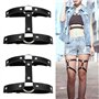 2Pcs Harnais de Jambe en Cuir élastique Double Rangée Jarretière Punk Harnais Porte Jarretelles Anneau pour Femme Fille Noir