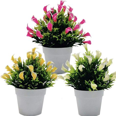 Fycooler Lys Calla Fleurs Artificielles en Pot - 3PCS Plantes de Verdure Artificielles pour Arrangements Floraux