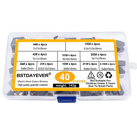 Balai Charbon 40pcs Charbon Moteur Dureté Elevée Charbon Moteur Electrique Faible Bruit Charbon Meuleuse avec 10 Tailles pour Le