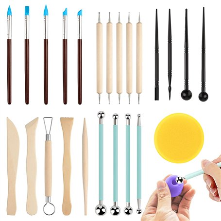 24pcs Outil de Poterie Sculpture Argile Burin Modelage