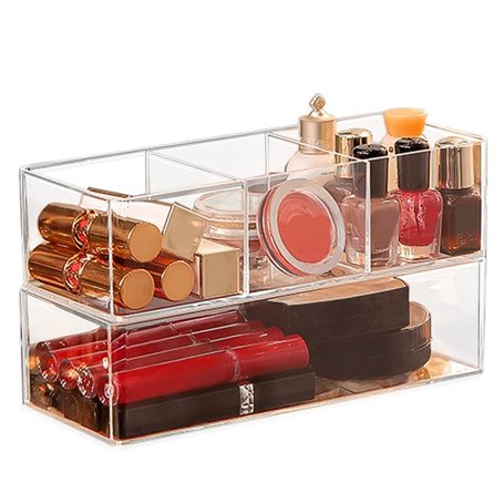 QINERSAW 2 PCS Boîte de Rangement Transparente Maquillage 23 * 9.5 * 6cm Organiseur Maquillage Transparent Boite Rangement Plast