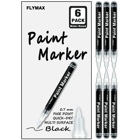 Lot de 6 marqueurs permanents noirs acryliques pour verre