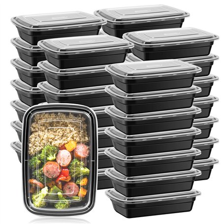 Lot de 50 boîtes de conservation portables pour repas de 900ml avec couvercles passent au micro-ondes au lave-vaisselle et au co