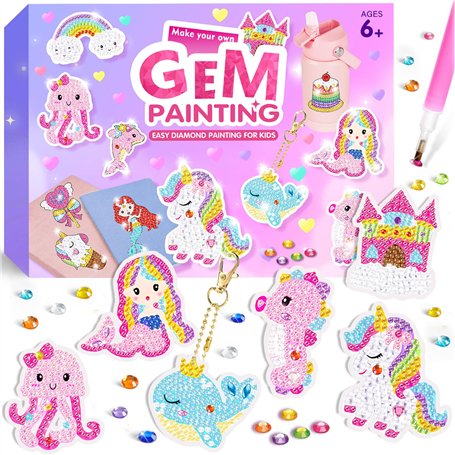 KAOHONG Cadeau Fille 5 6 7 8 9 10 11 12 Ans DIY 5D Diamant Peinture Porte-clés Ornements Pendentif Gem Art Porte-clés pour Enfan