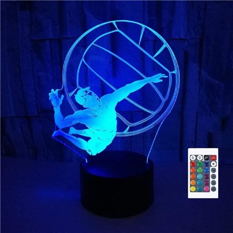 Télécommande de volley-ball 3D - 16 couleurs - Illusion de veilleuse en acrylique LED Lampe de chevet pour enfants Décoration de